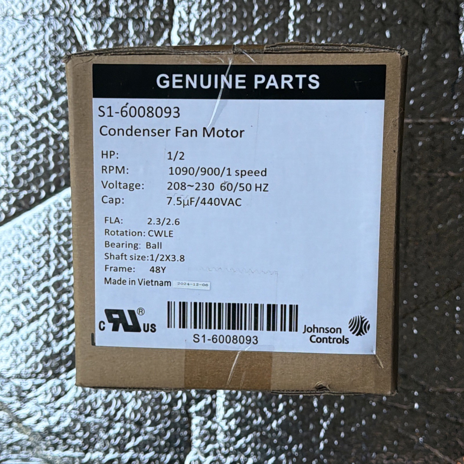 YORK S1-6008093 1/2 HP 1090 RPM 208-230 VOLT 1 PHASE CONDENSER FAN MOTOR