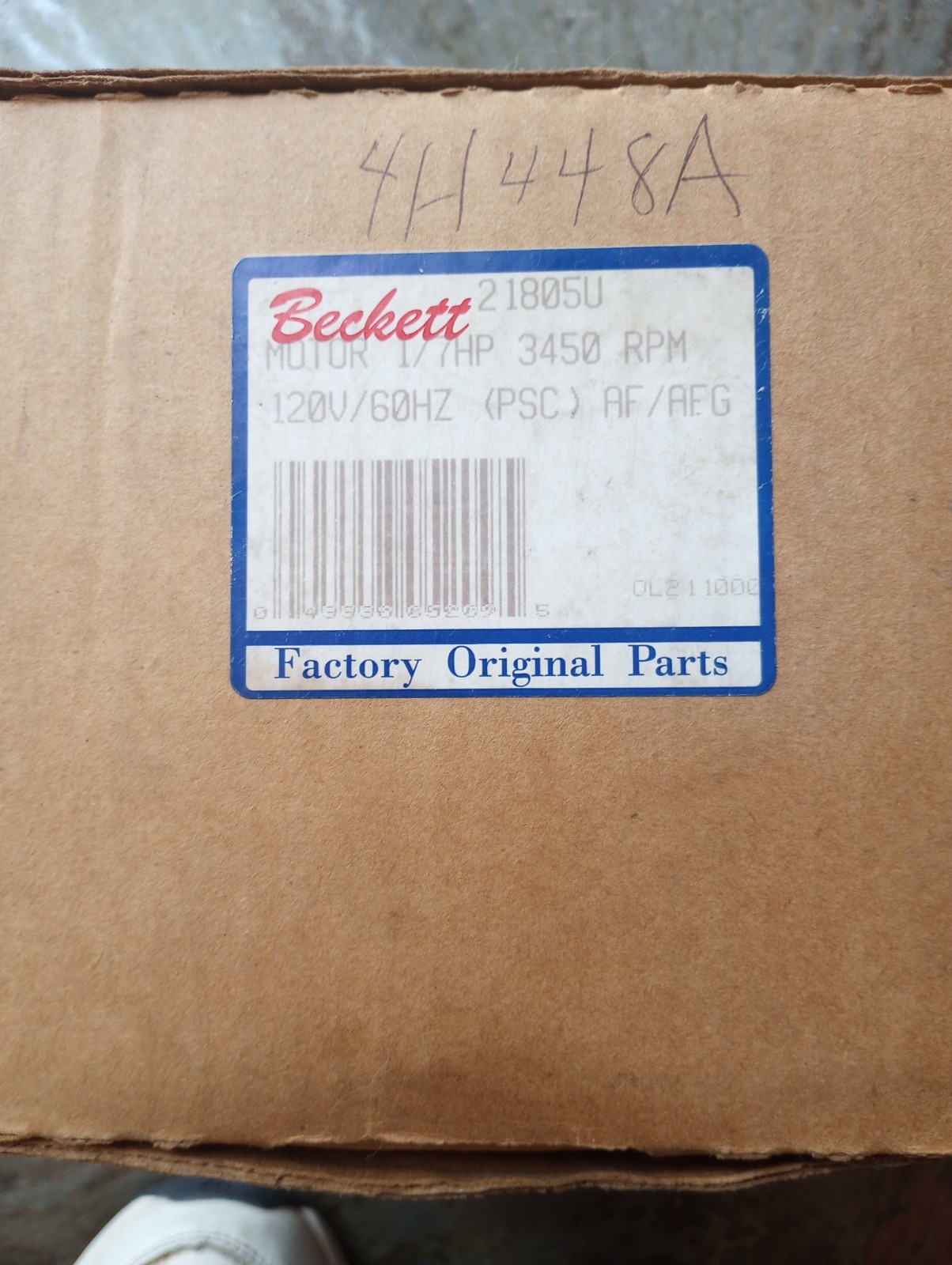 Beckett 21805U 1/7 H.p. Motor New Old Stock
