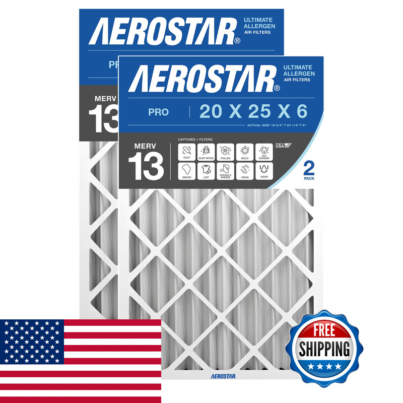 Aerostar 20X25X6 Merv 13-2 Count – Pleated Hvac Furnace Air Conditioner Filters