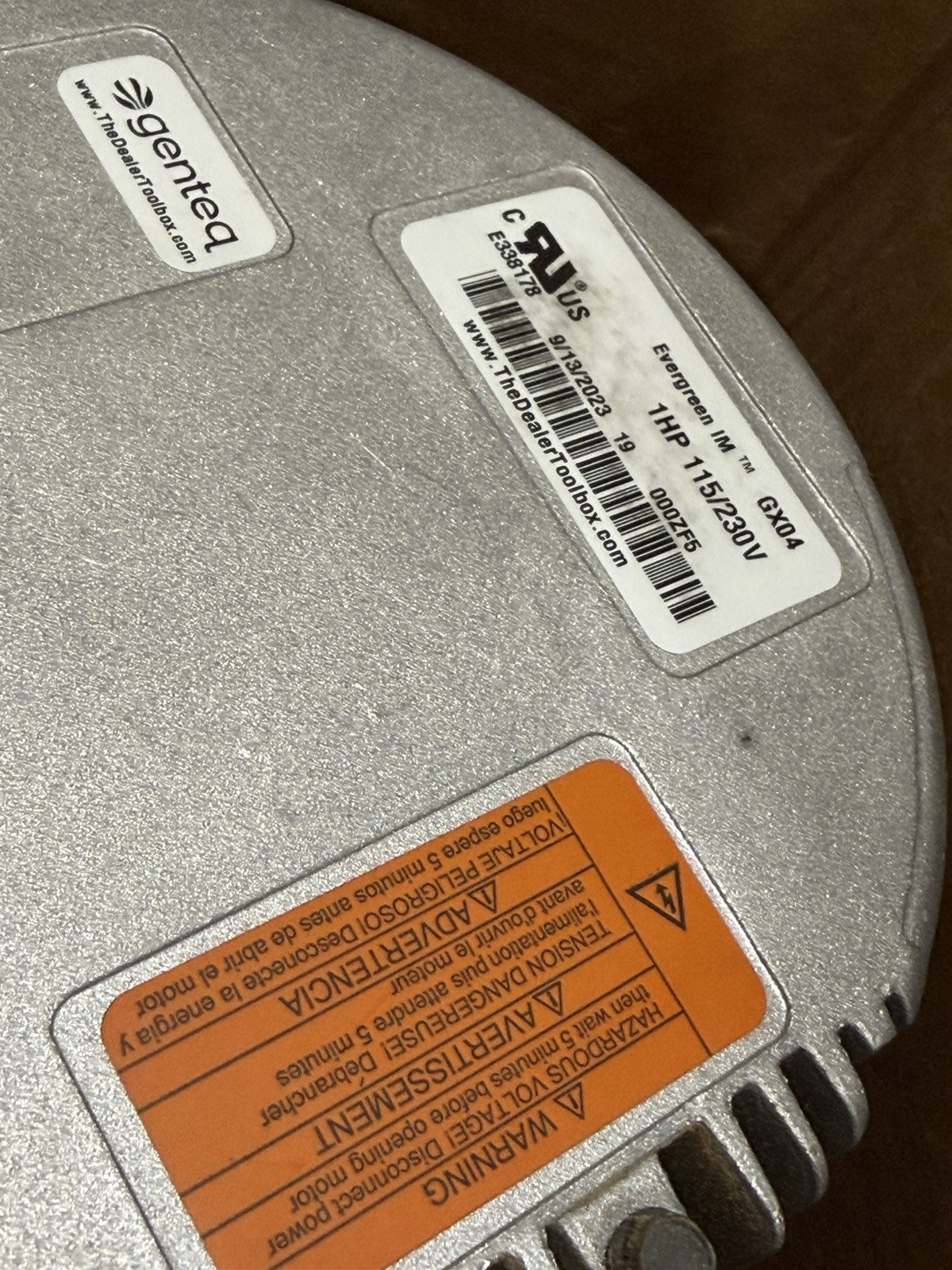 GENTEQ EVERGREEN 6010 Replacement Blower Motor 1 1/2 HP, 115/230V NEW