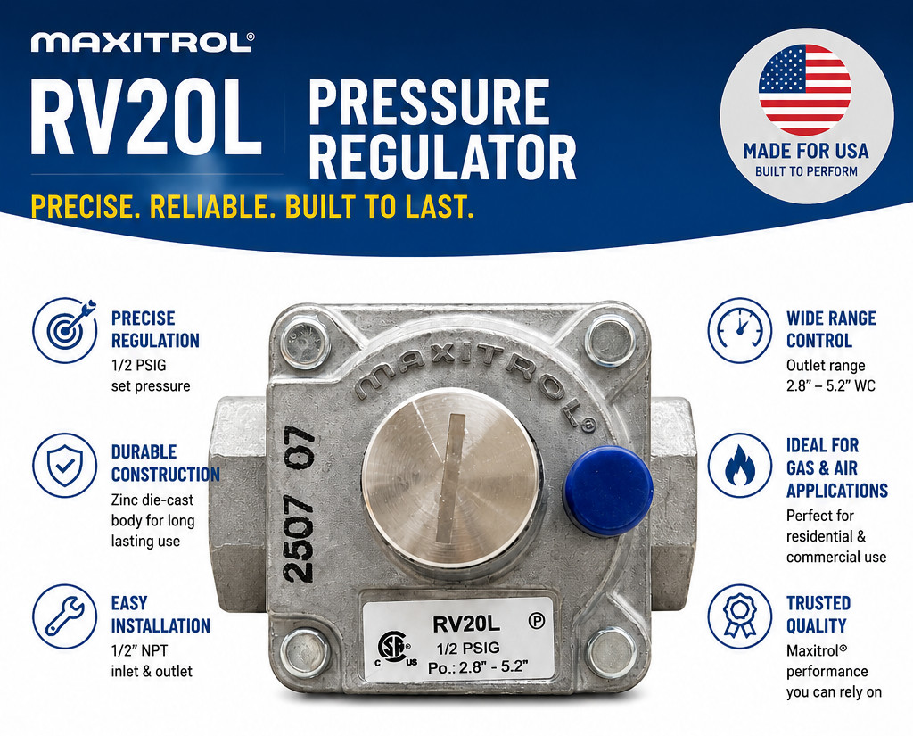 Maxitrol RV20L Gas Pressure Regulator 1/2 PSIG 1/2″ NPT New Fast Ship