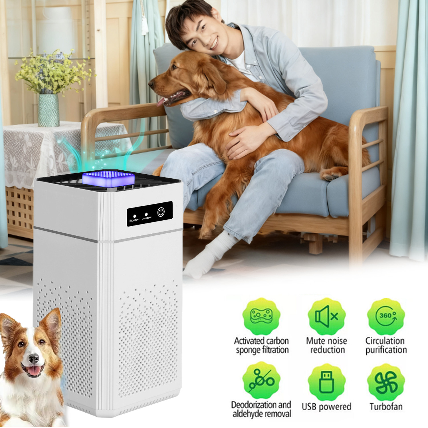 Home HEPA Air Purifier Large Room Air Cleaner for Allergies Smoke Mold Odor US