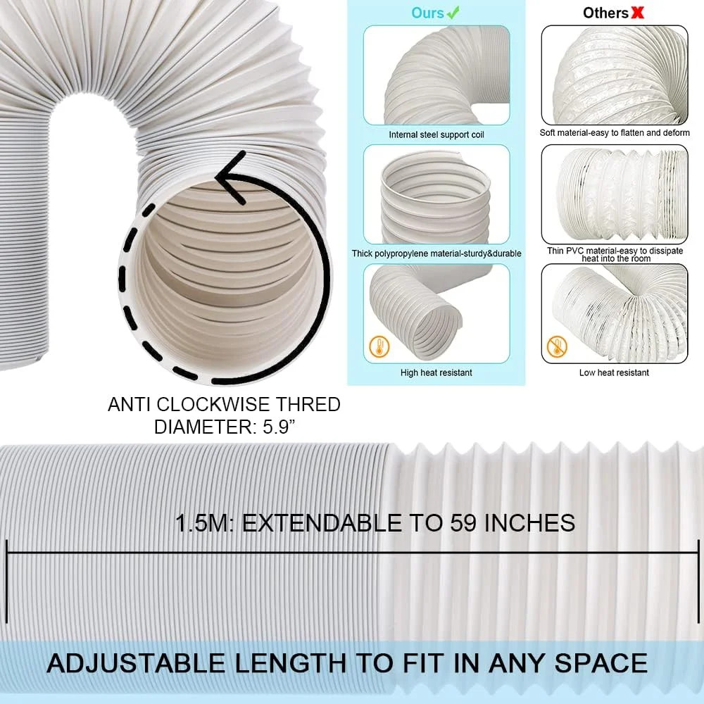 Portable Air Conditioner Window Vent Kit with 5.9″ Exhaust Hose Adjustable Porta