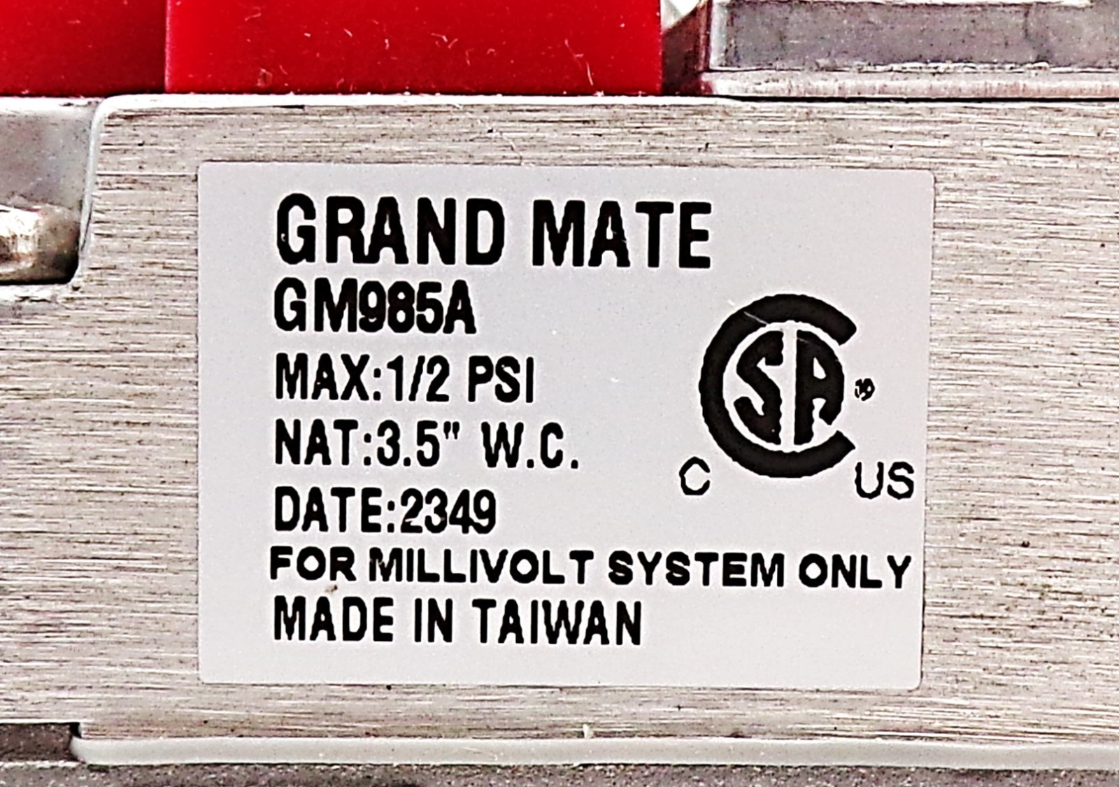 GRAND MATE GAS VALVE, 3/4, REPLACES 700-506 CSA CERTIFIED, MADE IN TAIWAN, 21016
