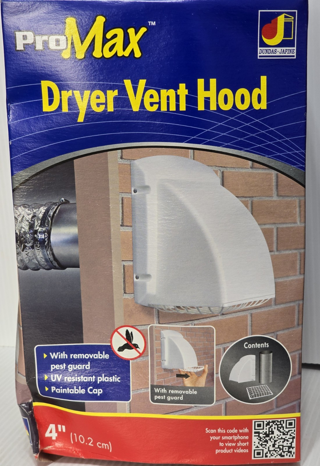 Dundas Jafine ProMax 4 In. White Plastic Dryer Vent Hood BPMH4WZW w/ Pest Guard