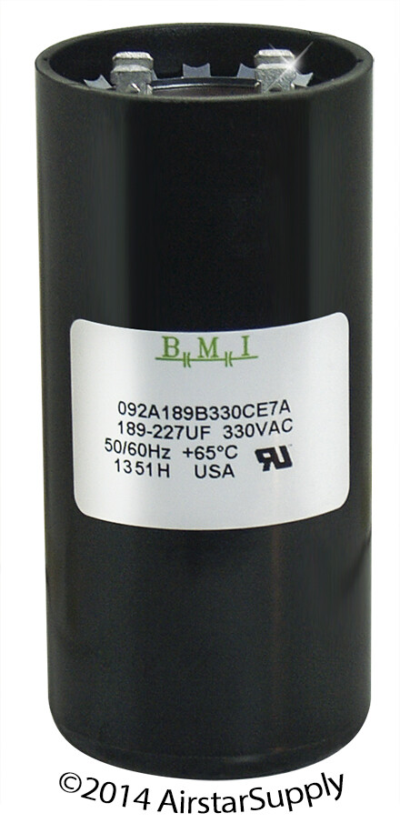 189-227 uF x 330 VAC BMI # 092A189B330CE7A Motor Start AC Capacitor w/ Resistor