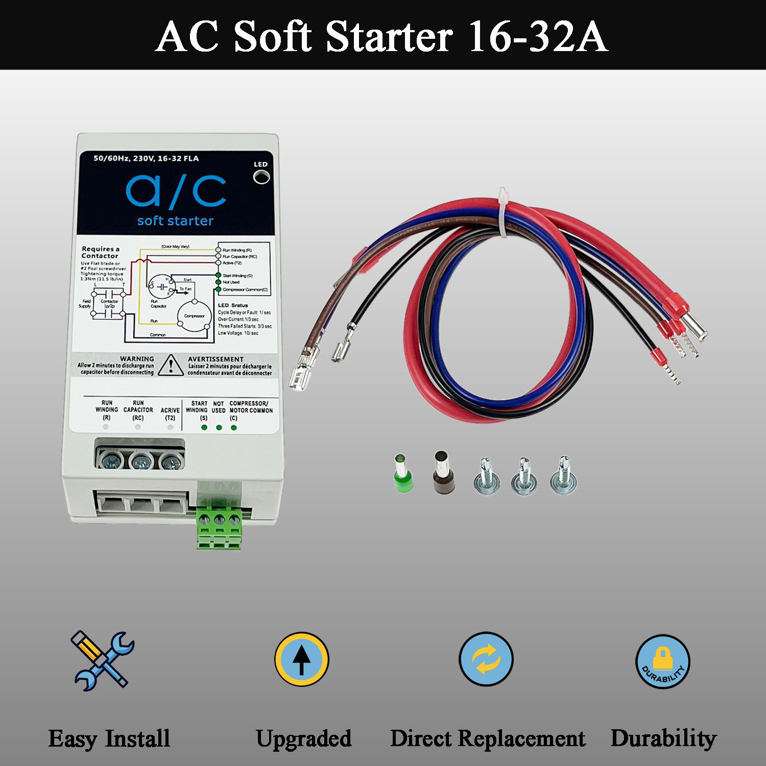 AC Soft Start Kit 16-32A for 4-7 Ton 230V HVAC Air Conditioner Home RV Camper
