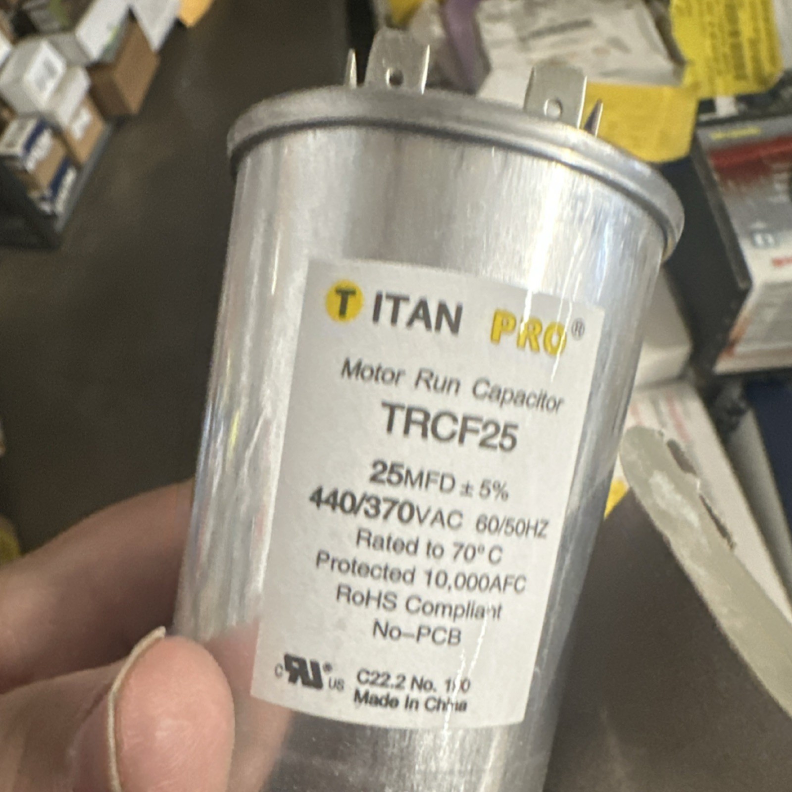 Titan Pro Motor Run Capacitor 25 MFD 440/370 VAC Model TRCF25 MPN TRCF25
