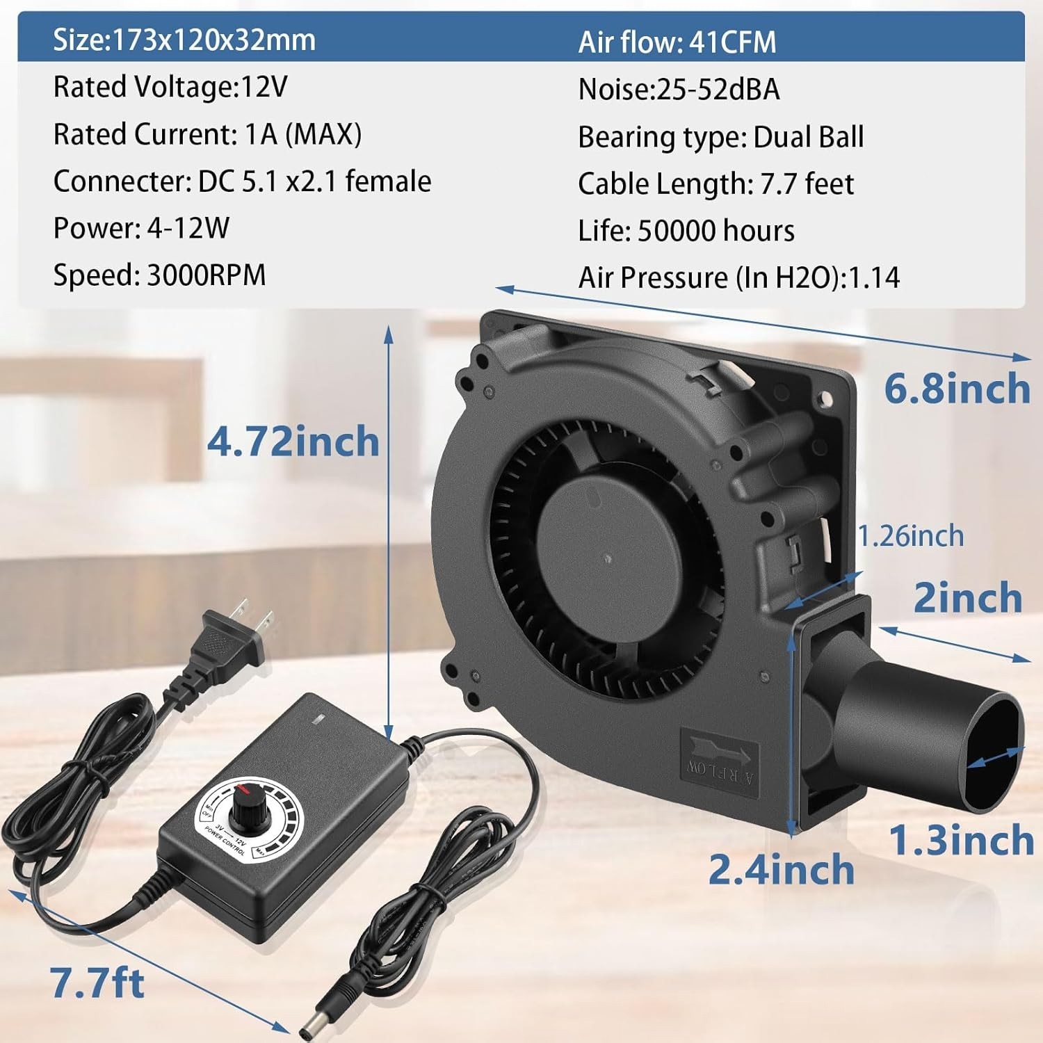 120mm 32mm Dual Ball Blower Fan 12V 110v AC Variable Speed Cooler DIY Projects
