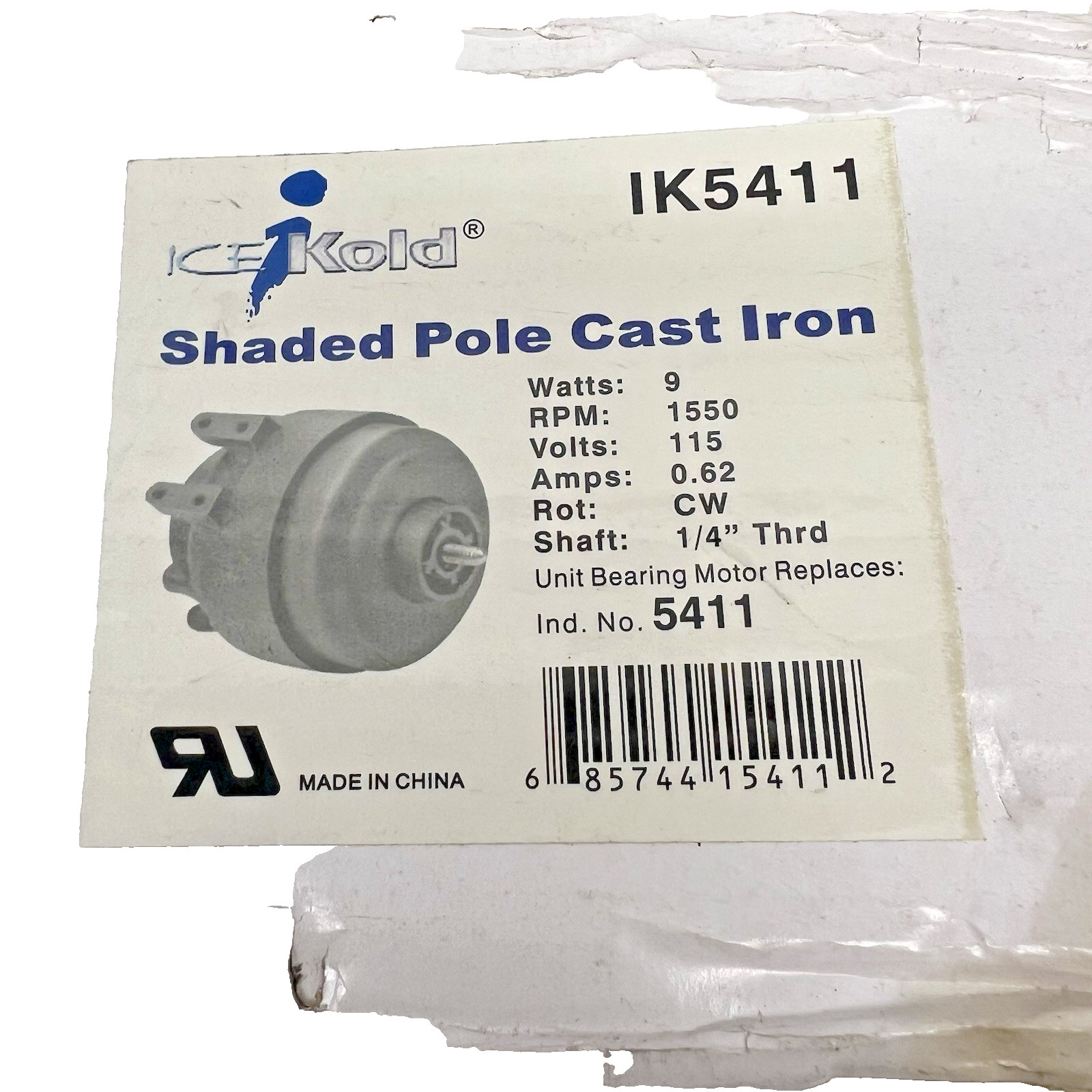 IK5411 SHADED POLE CAST IRON MOTOR WATTS 9 – VOLTS 115