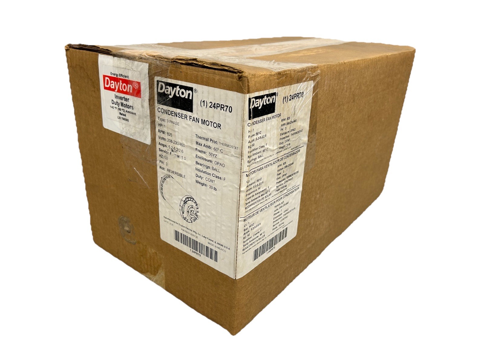 Dayton 24PR70 Condenser Fan Motor 1 HP 3-Phase 208-230/460V 825 RPM