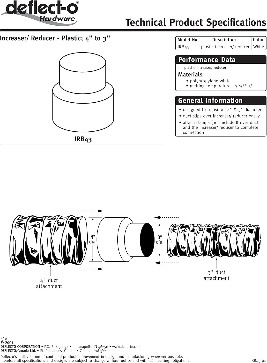 Versatile Plastic Inline Duct Adapter, 4″ to 3″ Reducer for Exhaust Systems