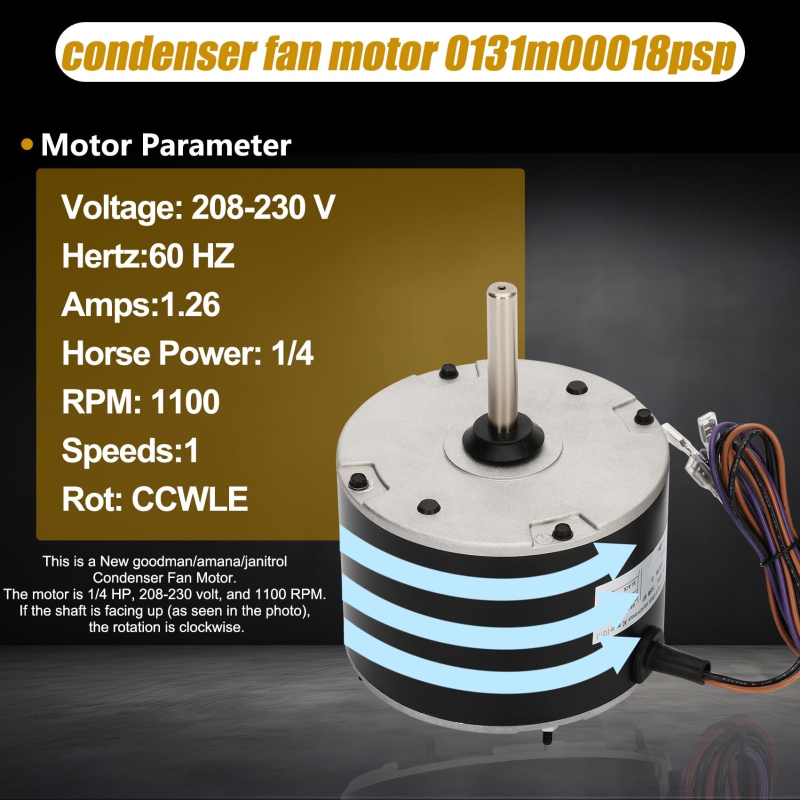 1/4 HP Condenser Fan Motor Replacement for Goodman, Janitrol, Amana AC Units