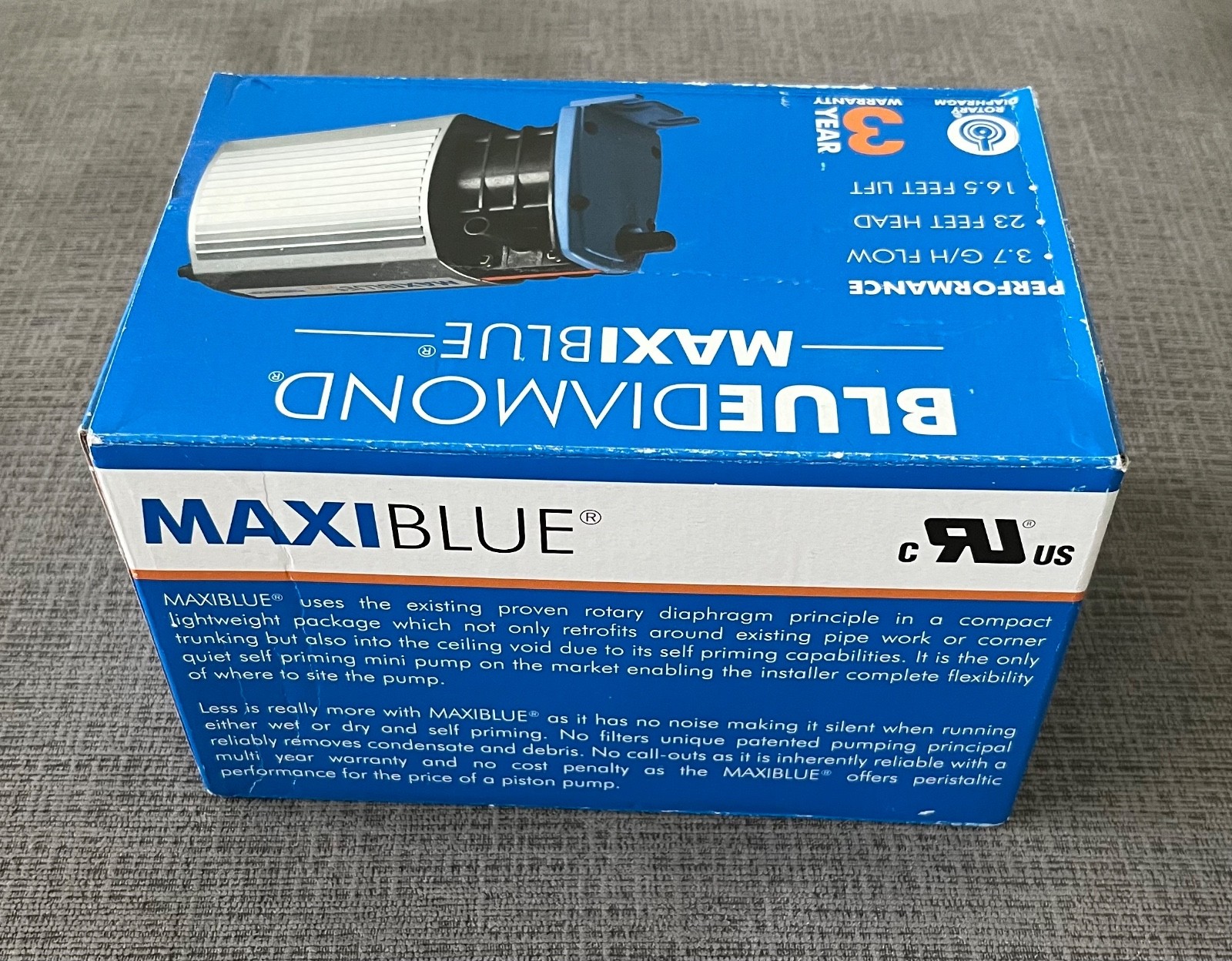 Blue Diamond MaxiBlue Rotary Diaphragm Condensate Pump 3.7 G/H 23ft Head