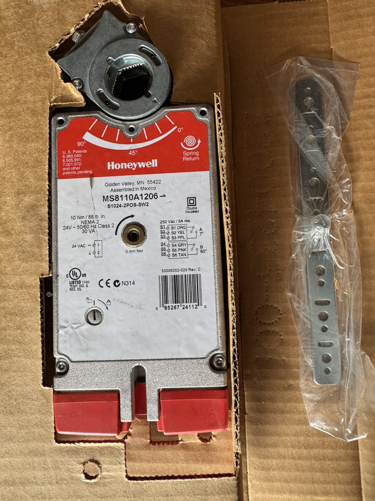 Honeywell MS8110A1206 ￼ Direct Coupled Actuator 2 Pos 2AUX Switches 24 Vac ￼