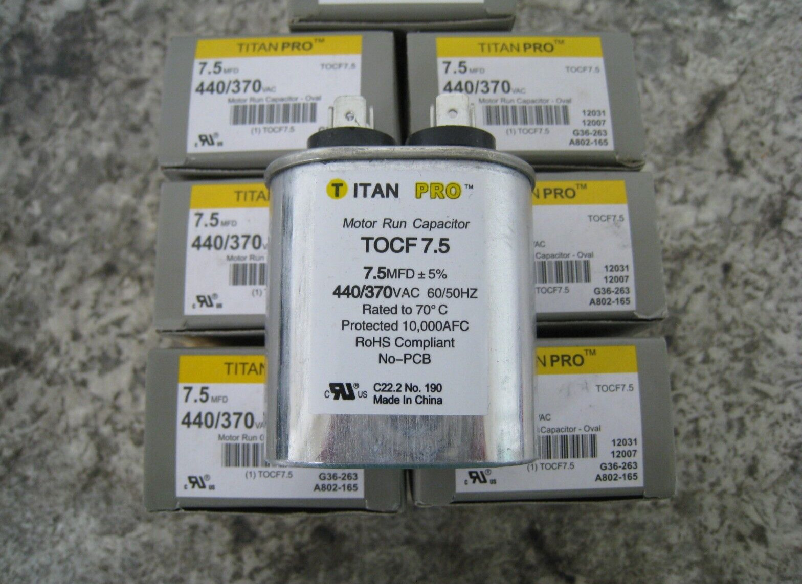 7 x New Titan Pro TOCF7.5 7.5MFD 440/370VAC Oval Motor Run Capacitor Lot