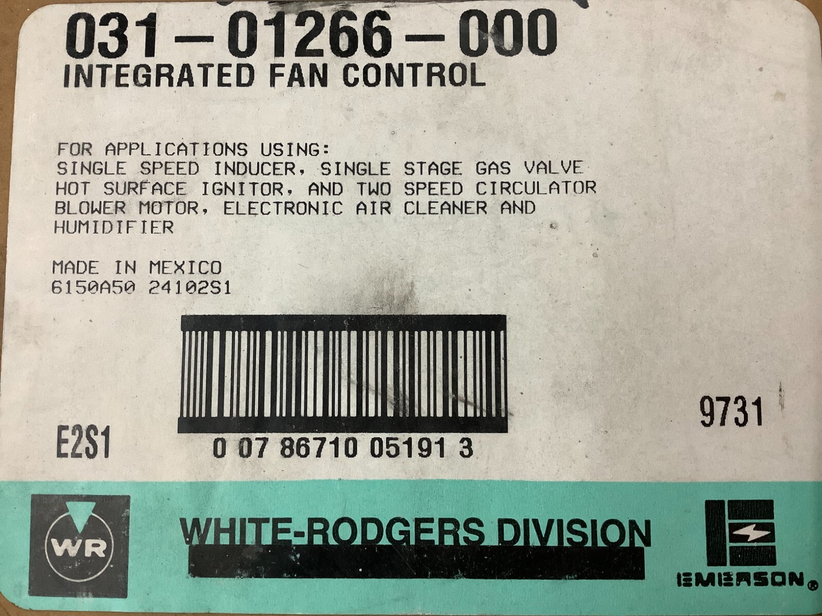 50A50-241 Gas Furnace Control Circuit Board 031-01266-000