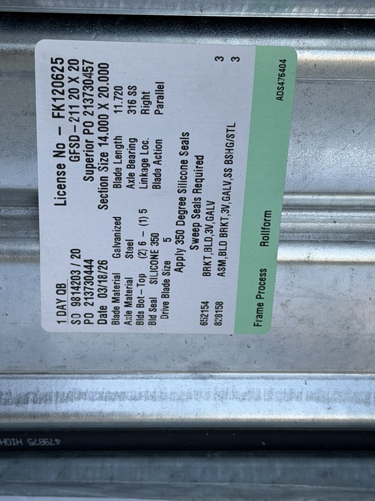 Greenheck GFSD-211 20×20 Fire And Smoke Damper