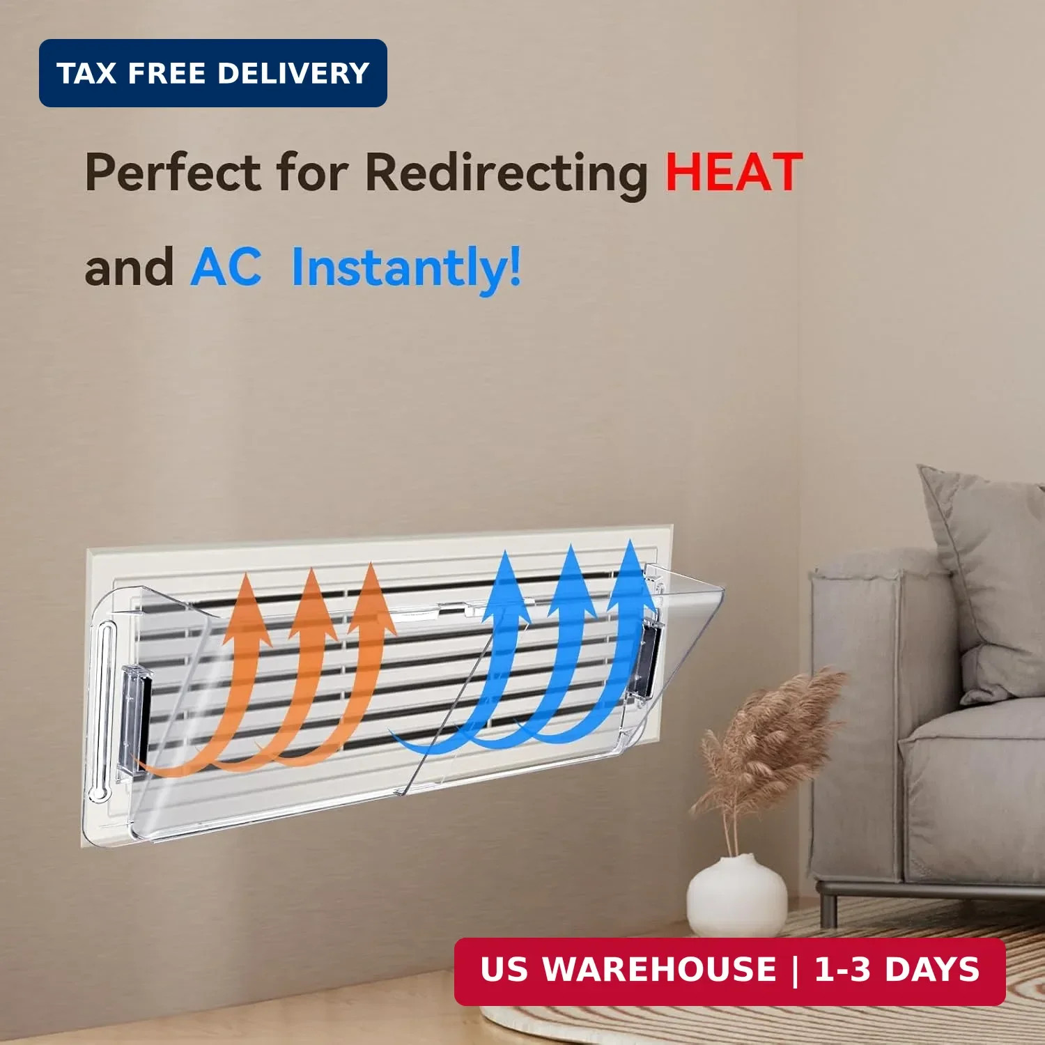 Adjustable Air Vent Deflector for AC,Ceiling, Wall, Floor, 9″ to 14″ Baseboard –