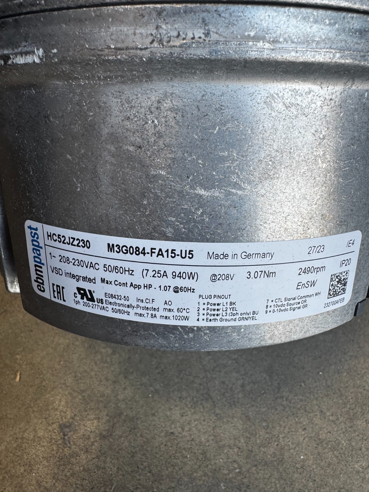 EBMPAPST HC52JZ231, BLOWER MOTOR M3G084-FA15-U5 **A118**