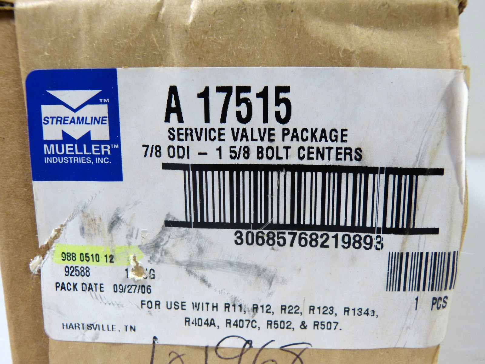 Mueller Industries A17515 7/8in ODI x 1-5/8in Bolt Center Service Valve Package