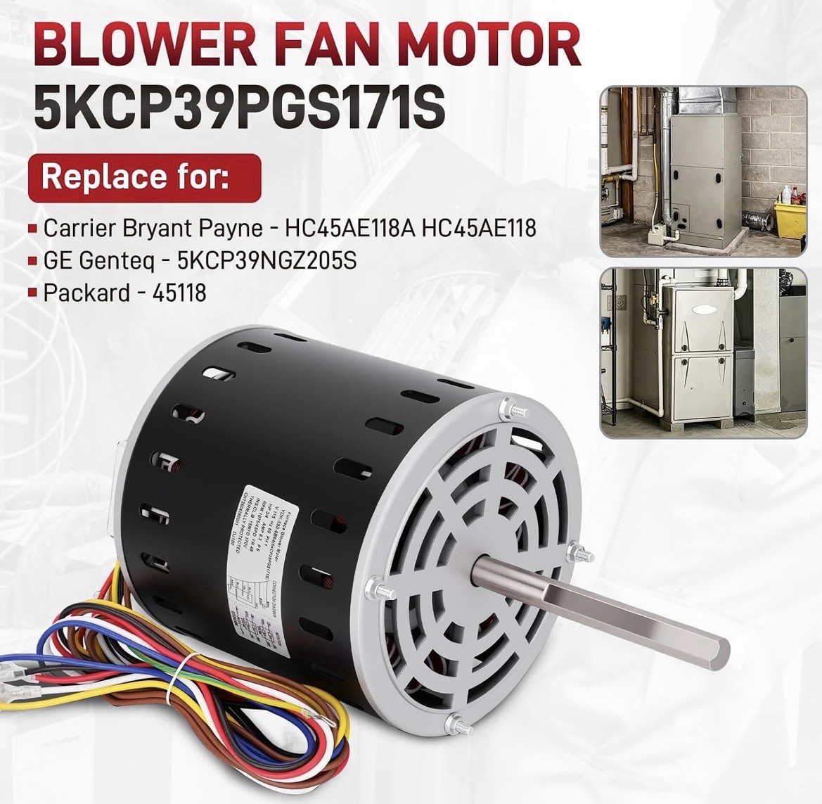 694——5KCP39PGS171S 3/4HP Furnace Blower Motor 115V 8.35A 1075RPM 4-Speed