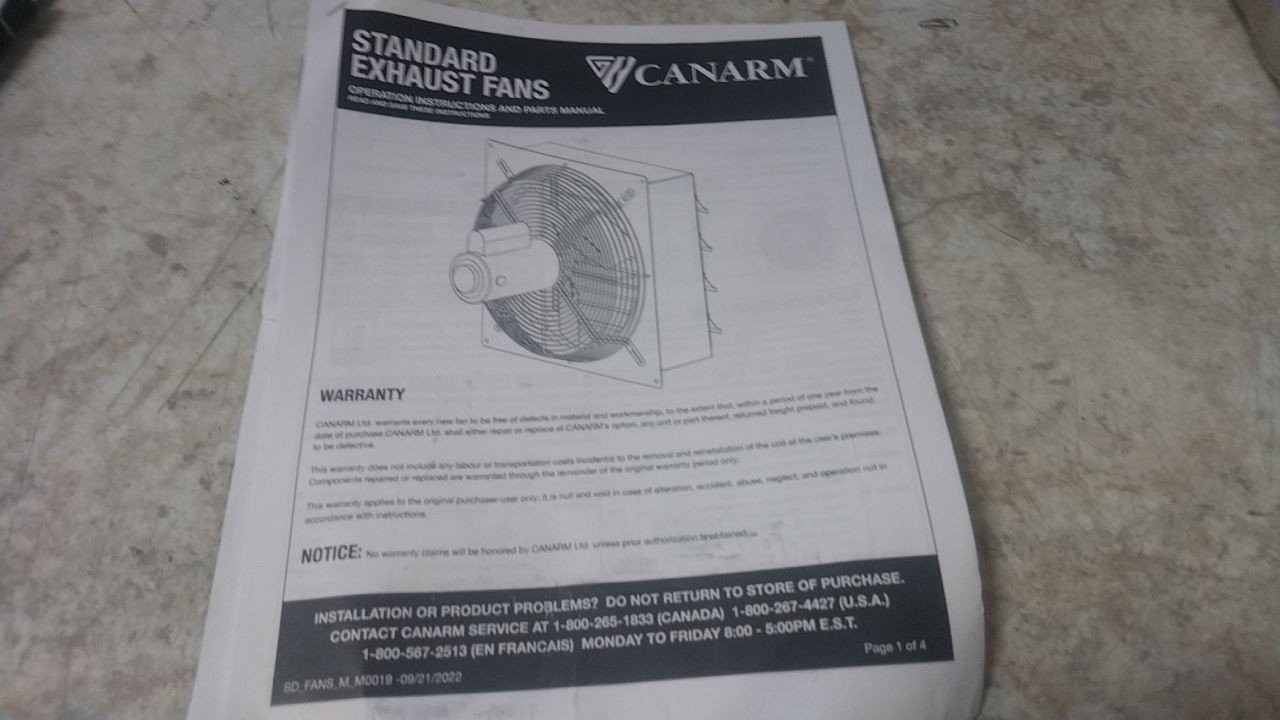Canarm SD08-XPF 1/3 HP 240VAC Shutter Mounted Hazardous Location Exhaust Fan (C)