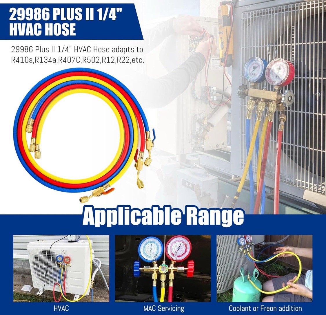 29986 Plus II 1/4″ Charging Hose Set 72″ with Compact Ball Valve