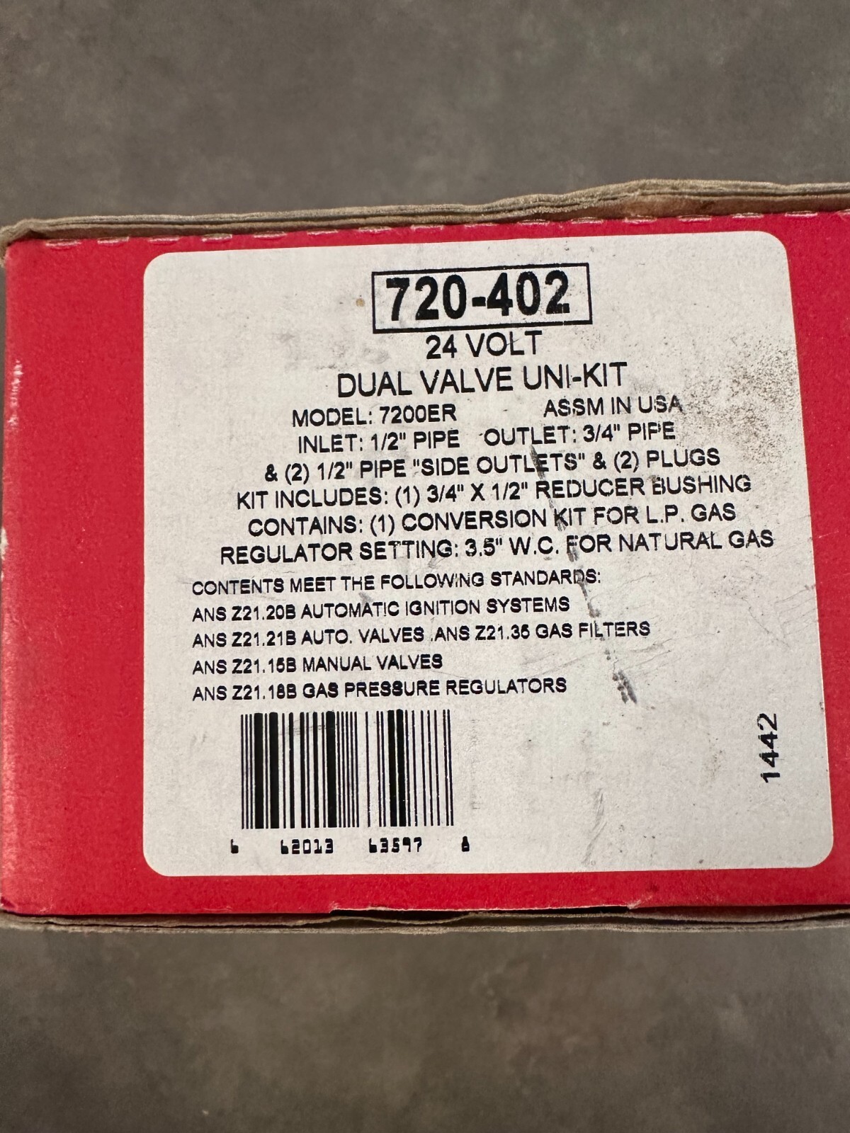 ROBERTSHAW 720-402 Gas Valve,24V AC,Dual,NPT 4E400