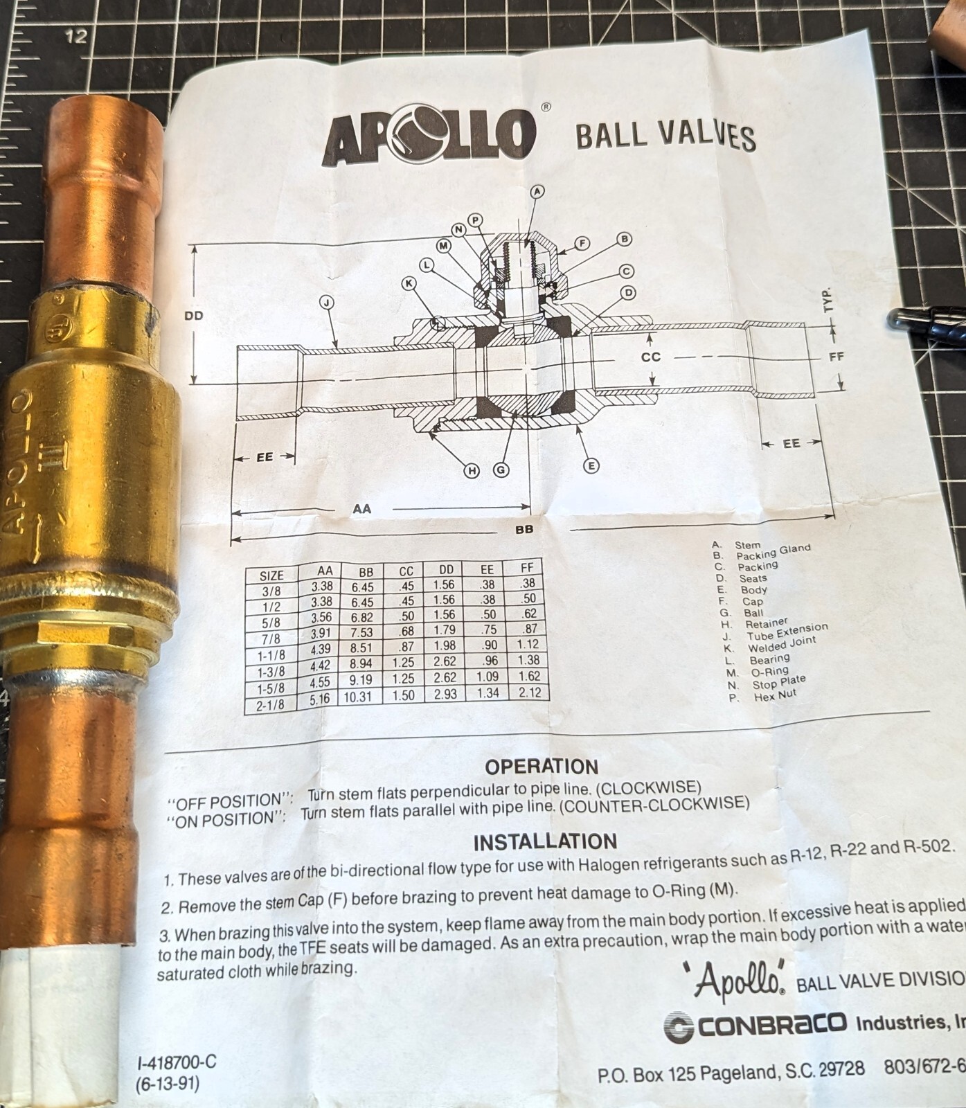 Apollo JB Refrigerant Ball Valve, Full Port 1 1/8” ODS, 500 PSI [B3B3]