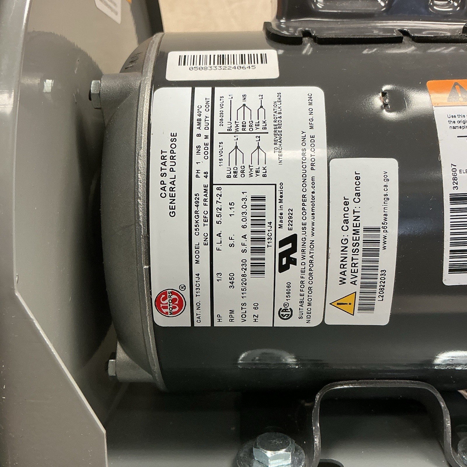 DAYTON 48LX10 High Pressure Blower 7 3/4″ Wheel 70cfm 1/3hp