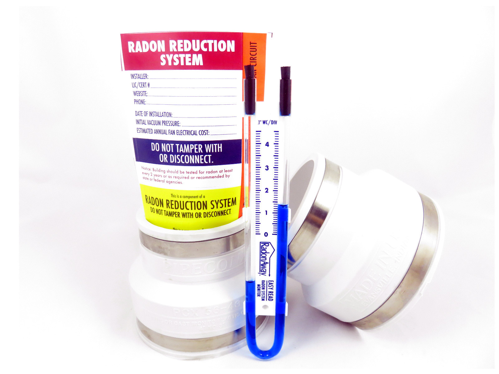 Radon Fan Install Kit for 4″ fan to 3″ PVC or 3″ fan to 4″PVC White