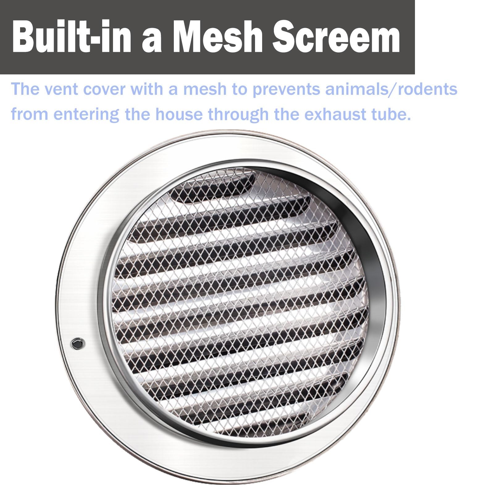 4 Inch Dryer Vent Cover Metal Stainless Steel Round Wall 4 inch, Silver