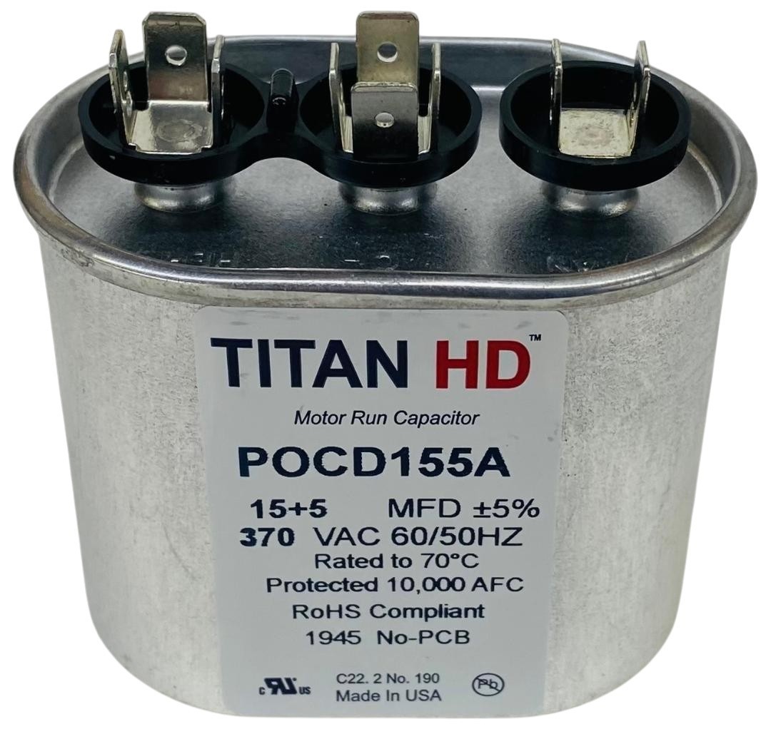 Packard Dual Run Capacitor | Oval | 15+5 MFD | 370 Volt | POCD155A | Made in USA