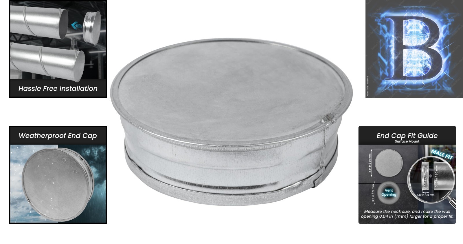 Galvanized Steel 3 Inch Duct Cap – Indoor & Outdoor Weatherproof Vent Cover