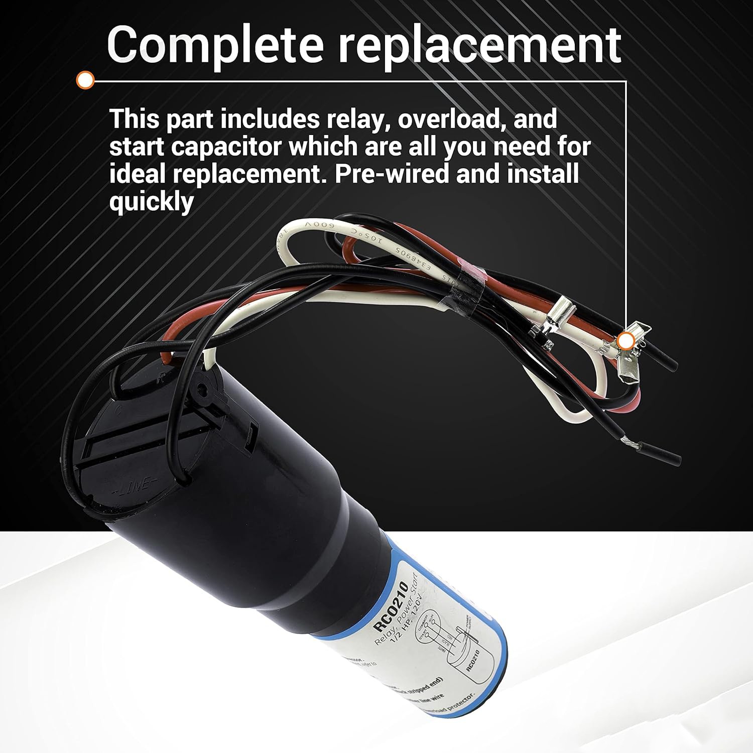 RCO210 3 N’ 1 Relay Overload and Start Capacitor 1/3 to 1/2 HP 115 VAC RC0210