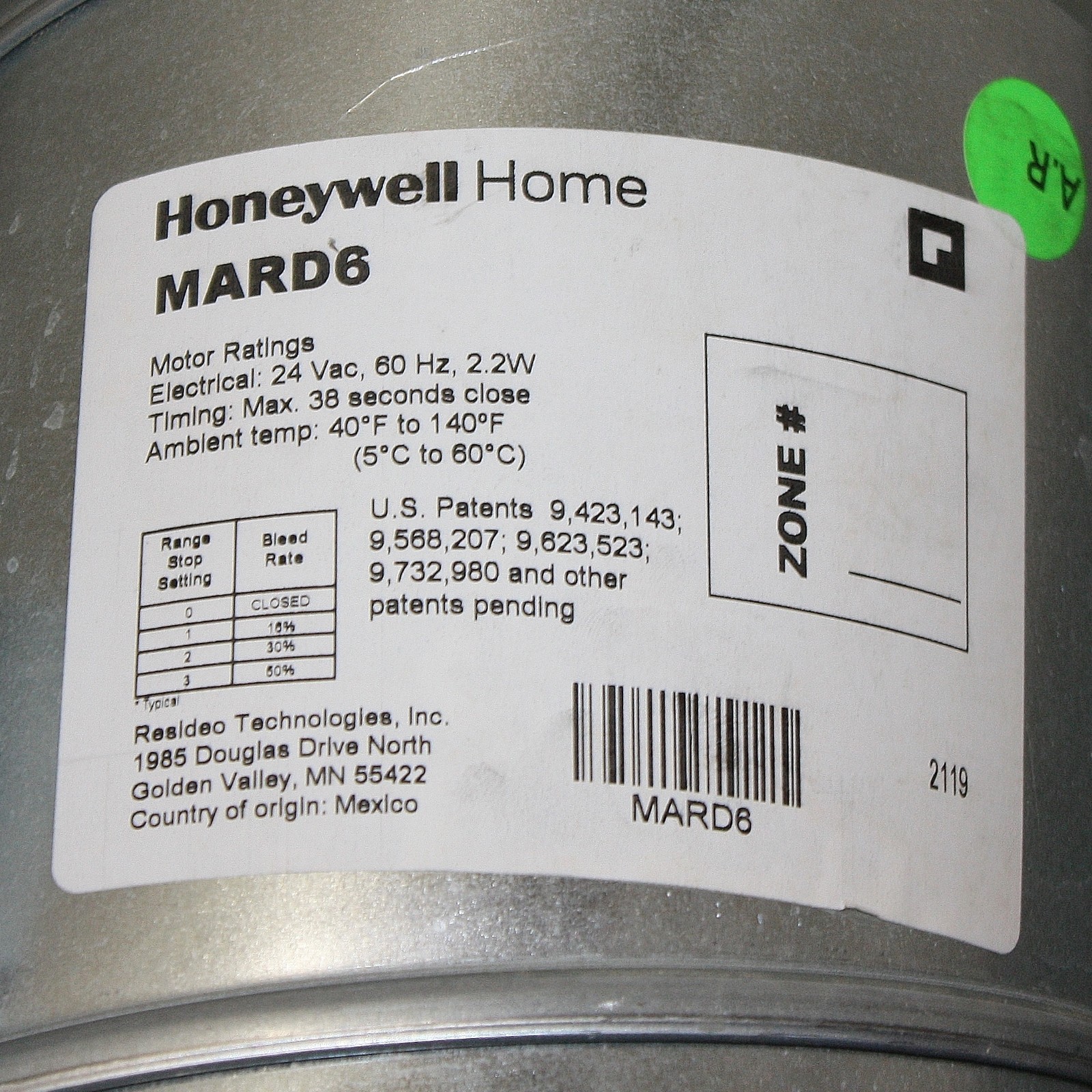 Honeywell Dynamic Zone Control Damper MARD6, 6″ Duct, 24V AC, Round, Motorized