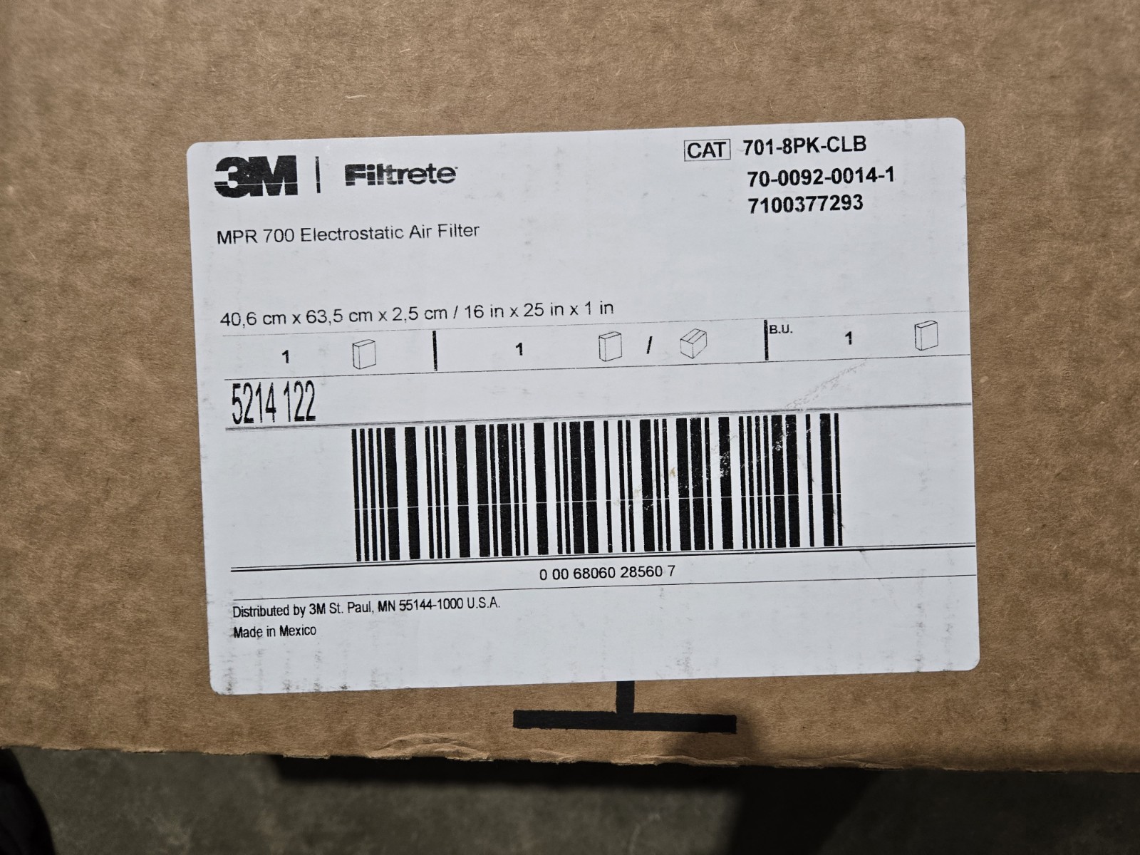 8-Pk 3M Filtrete 16x25x1 AC Furnace Air Filter, MERV 8, MPR 700 NEW (11A)