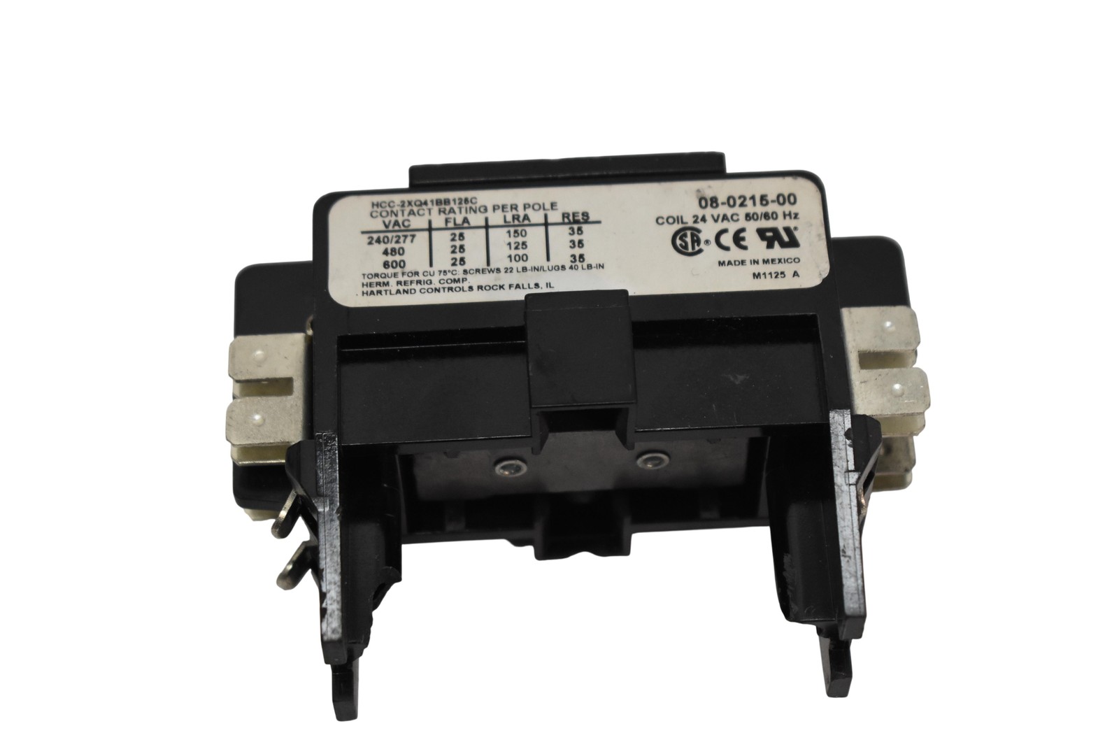 Hartland Controls 08-0215-00 25A 2-Pole Contactor Coil 24VAC Refrigeration HVAC