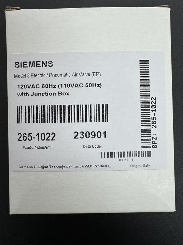 Siemens 265-1022 Model 3 Electric-Pneumatic Air Valve 120VAC 60Hz