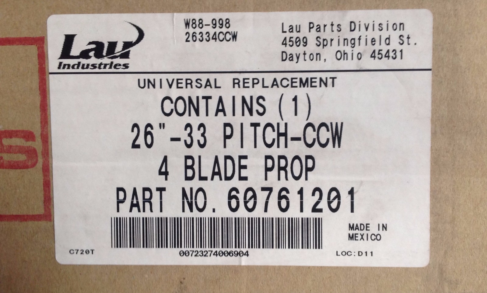 ~Discount HVAC~ LI-60761201 – Lau 26″ Propeller 33 Degree Pitch CCW 4 Blade