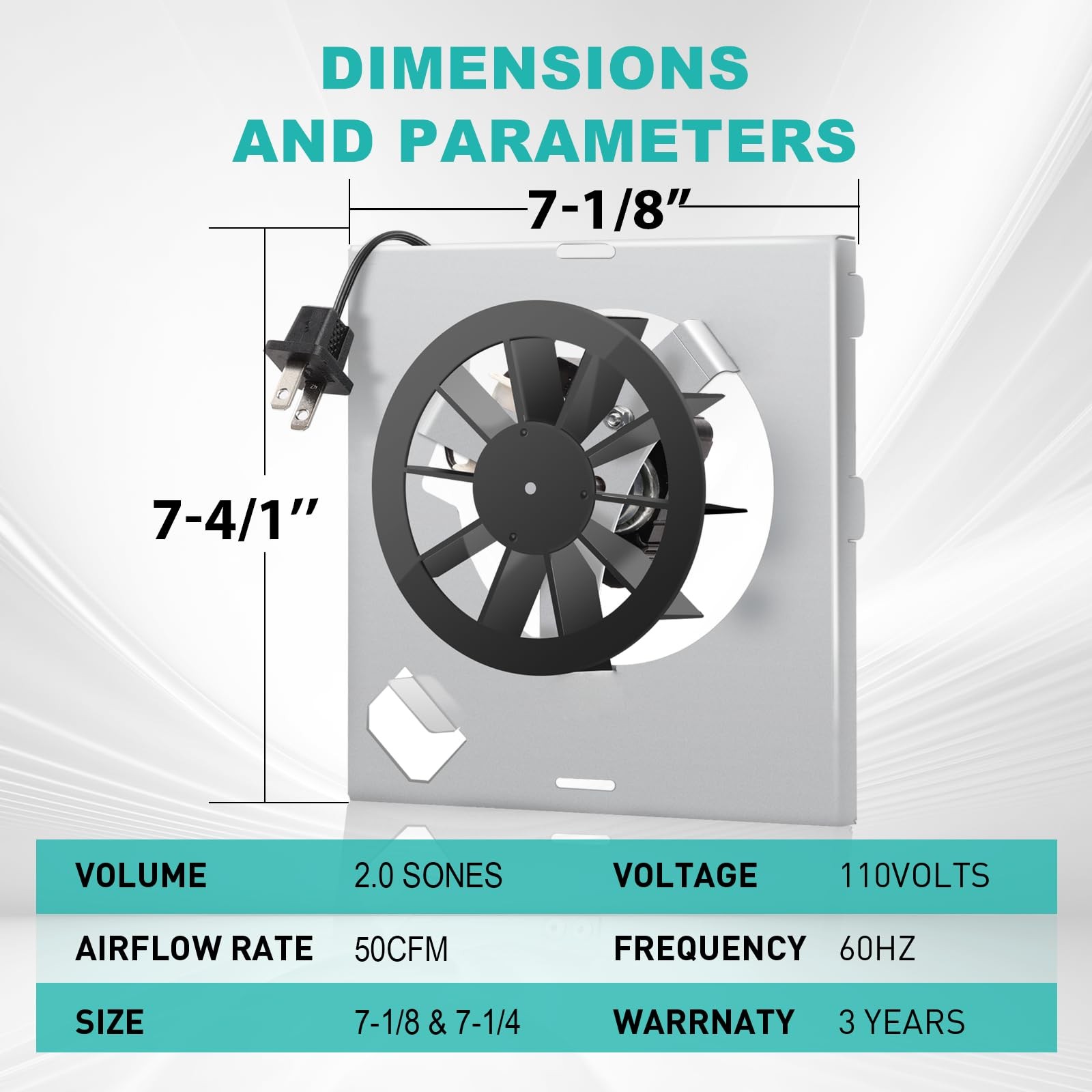 【Upgraded Copper Motor】 7-1/4″ x 7-1/8″ (blade), 4.5″ (diameter), Silver