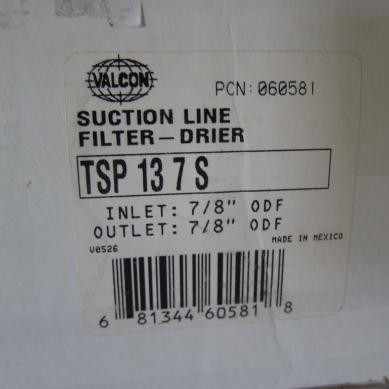 Valcon TSP-137 S Suction Line Filter Drier for use with CFC HCFC HFC Emerson 