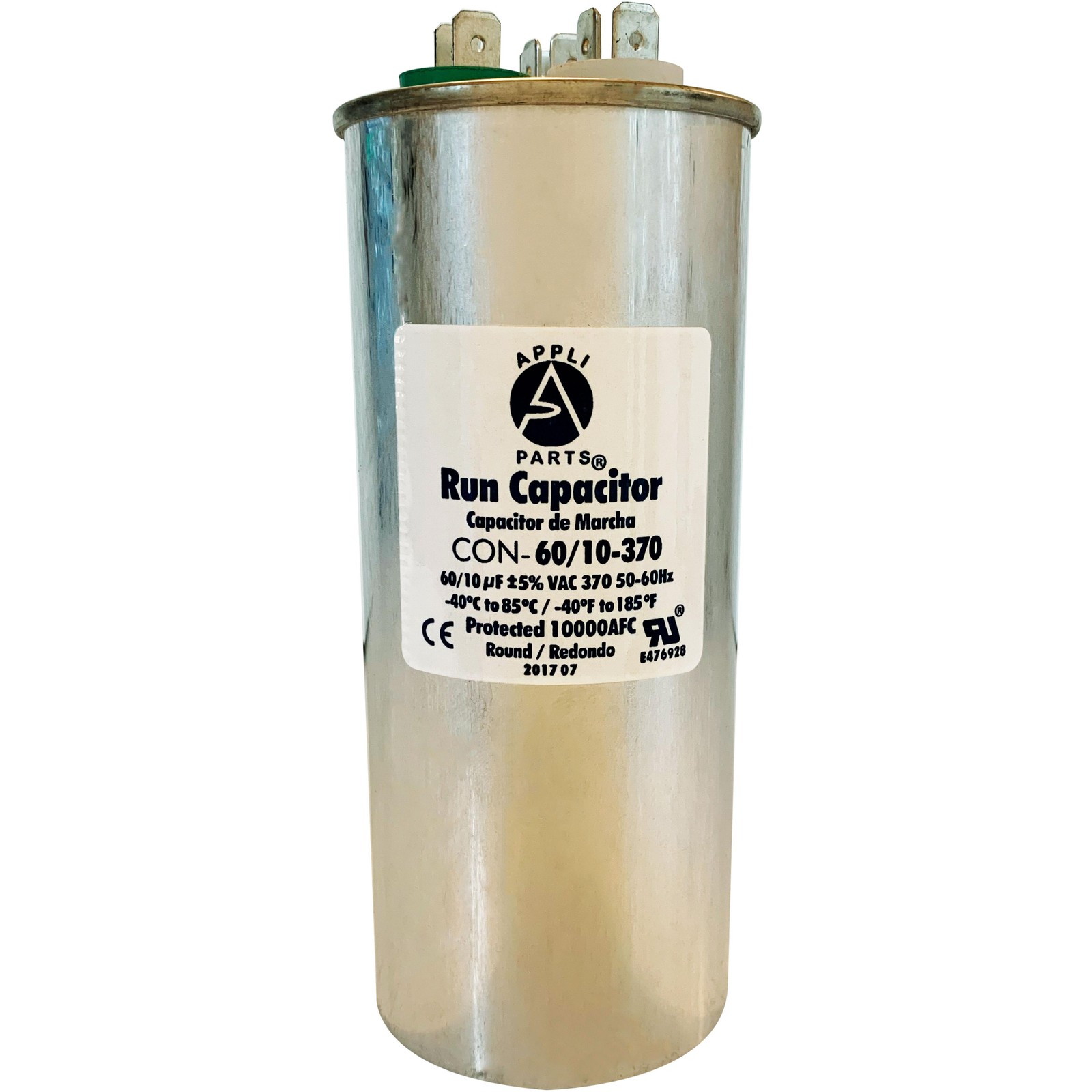 Appli Parts Dual Run Capacitor for ac 60+10 Mfd uF (microfarads) 370VAC CBB65 Ro