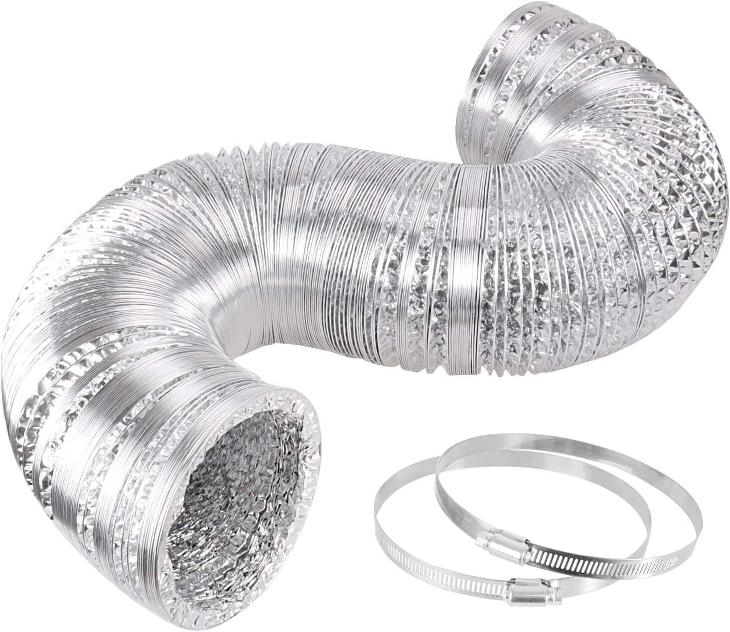 4” 6″ 8”/10″/ 14″ Flexible Aluminum Air Ducting Dryer Vent Hose HVAC w/ Clamps
