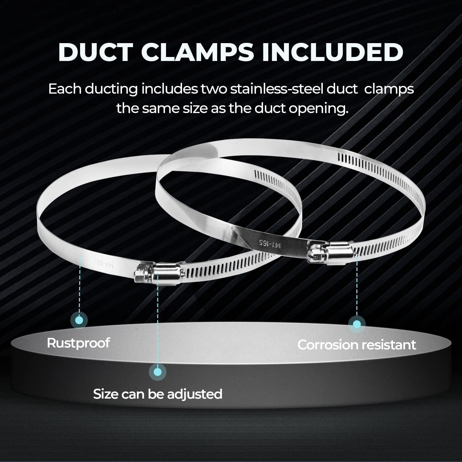 4” 6″ 8”/10″/ 14″ Flexible Aluminum Air Ducting Dryer Vent Hose HVAC w/ Clamps