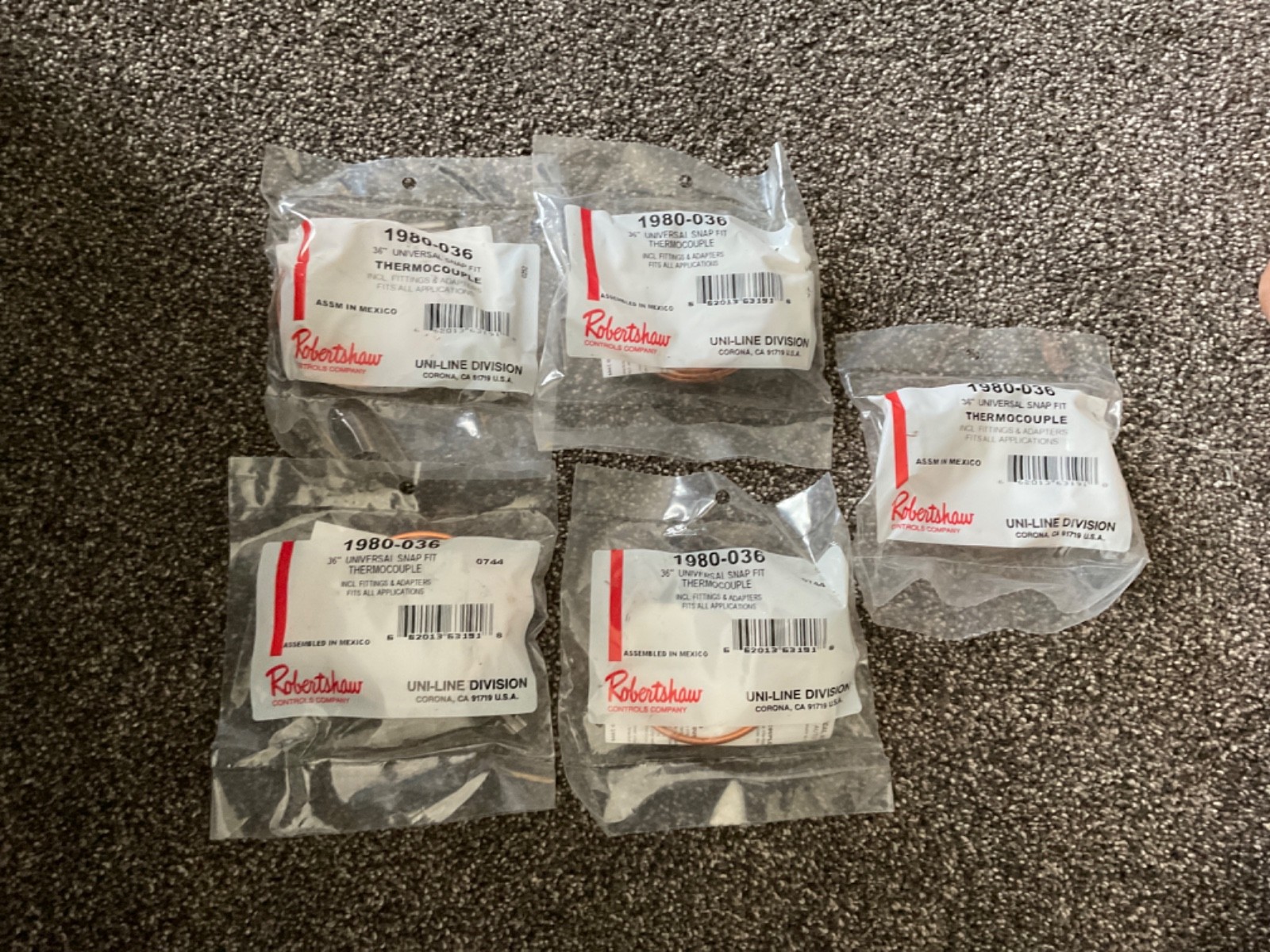 Lot of 5 new Robertshaw 36″ universal snap fit thermocouple 1980-036