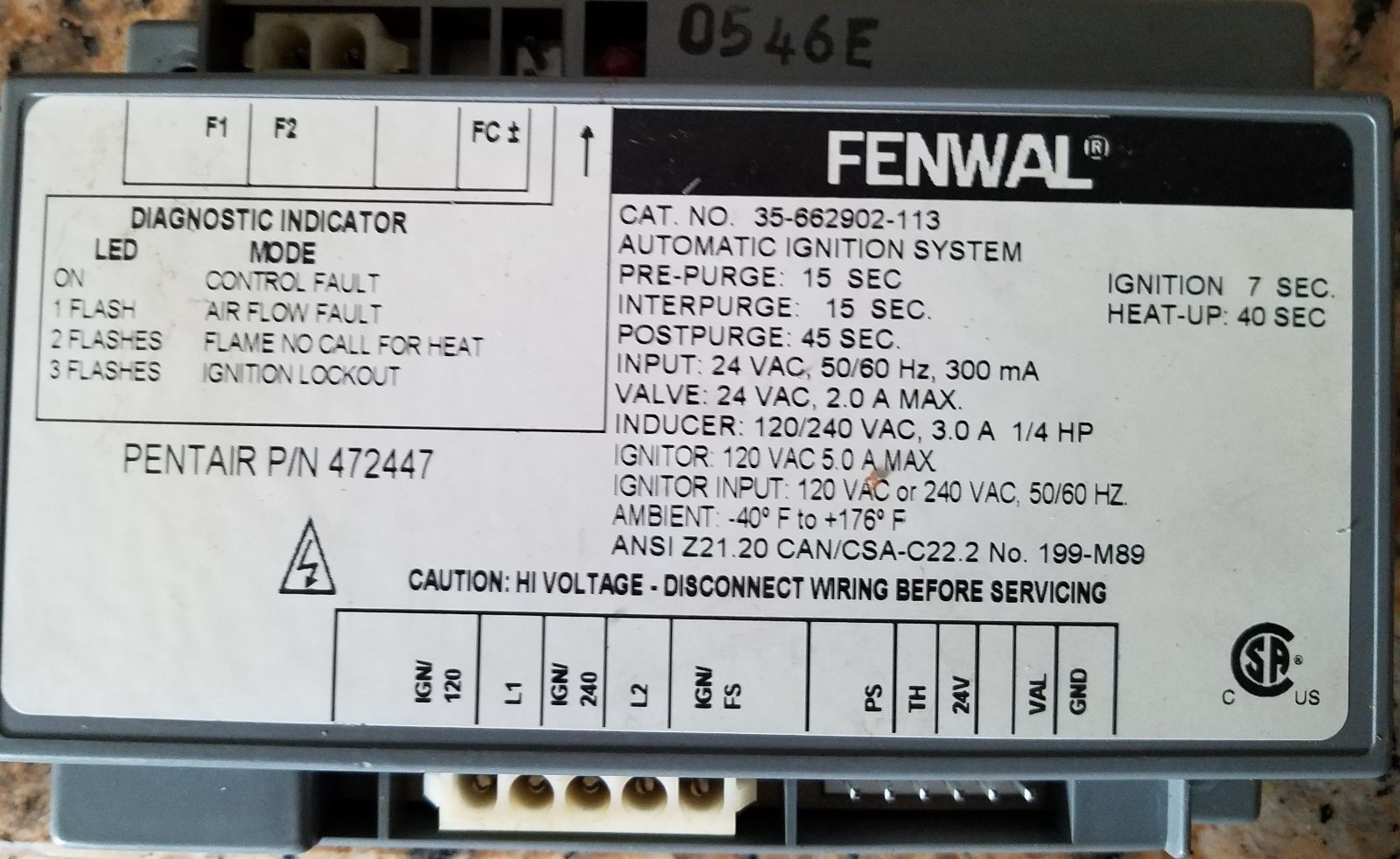 Fenwal 35-662902-113 Automatic Ignition Control System, PENTAIR 472447