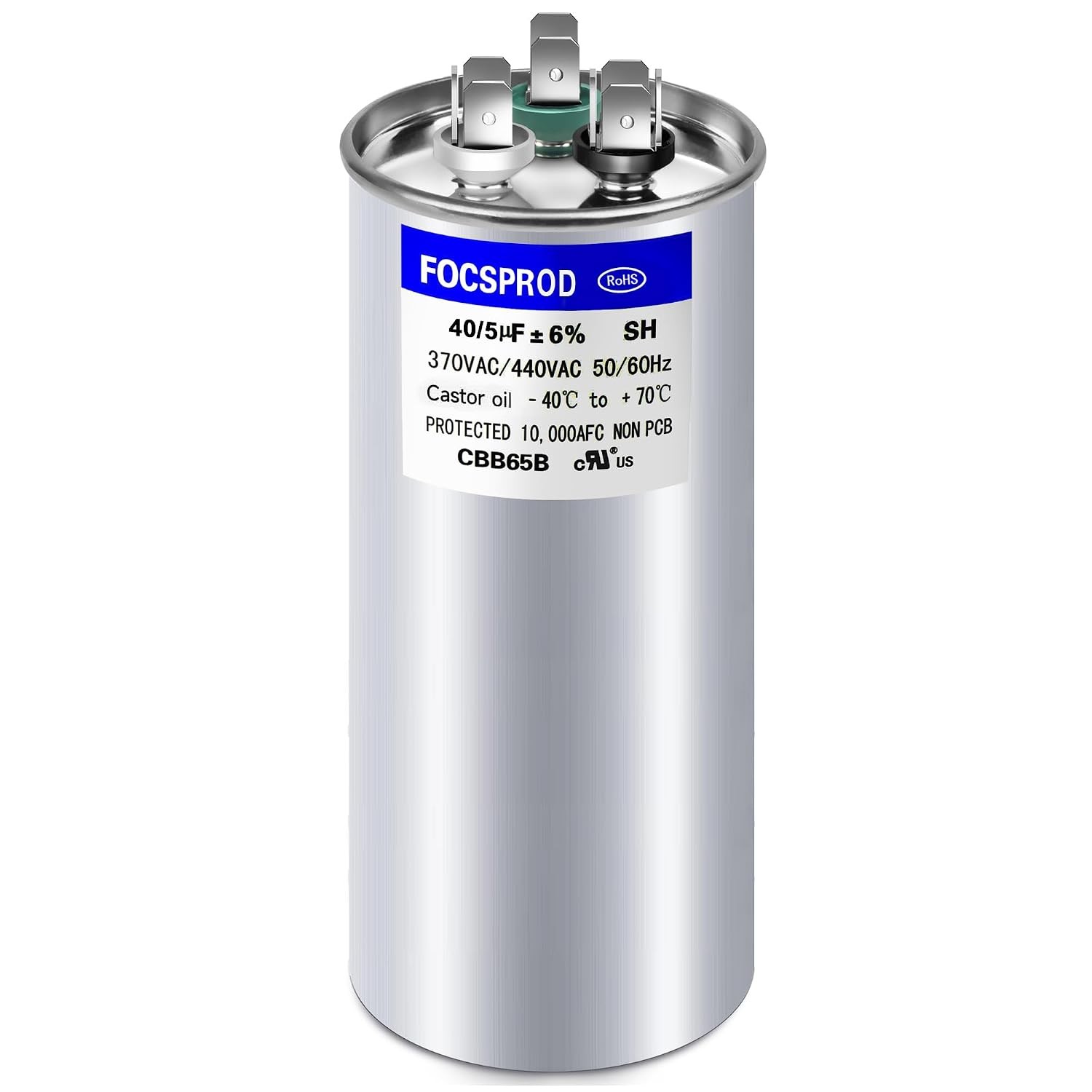 40+5 uF Dual Run Capacitor 370V/440V CBB65 Round HVAC AC Motor Start Replacement
