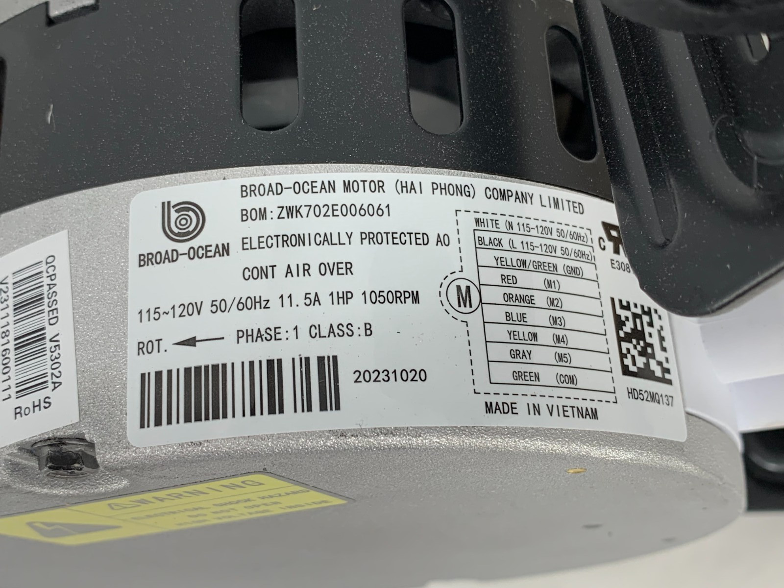 Carrier HD52MQ137 1HP ECM Furnace Blower Motor 1PH 115-120V 1050RPM